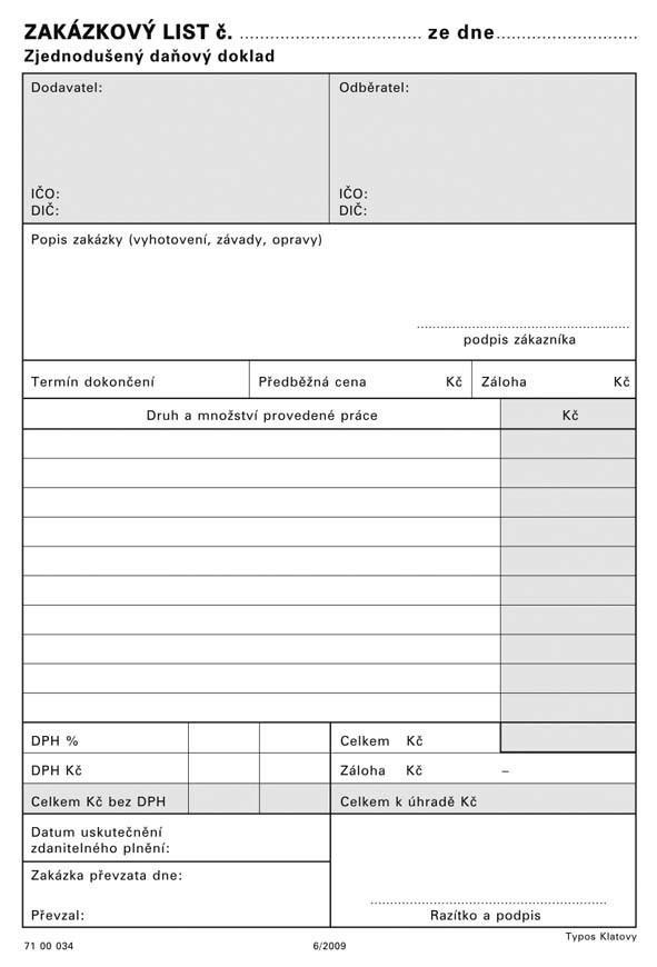 ZAKÁZKOVÝ LIST-zjednodušený daňový doklad  A5-COPY 100L
